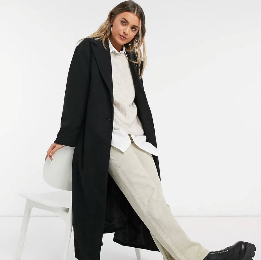 Monki Black Oversized Wool-Blend Coat